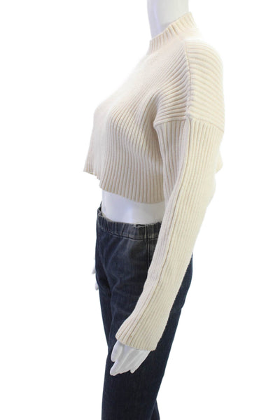 Zara Unisex Pullover Striped Beige Mock Neck Long Sleeve 100% Cotton 90s Size S