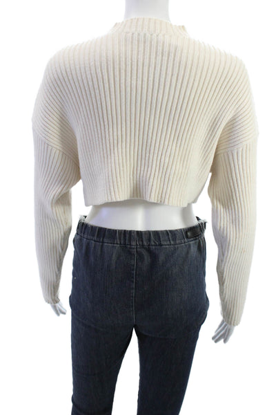 Zara Unisex Pullover Striped Beige Mock Neck Long Sleeve 100% Cotton 90s Size S