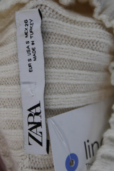 Zara Unisex Pullover Striped Beige Mock Neck Long Sleeve 100% Cotton 90s Size S
