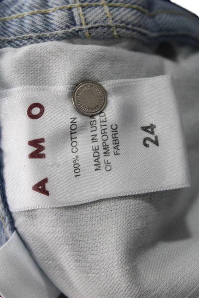Amo Womens High Waist Ankle Cropped Light Blue Jeans Button 100% Cotton Size 24