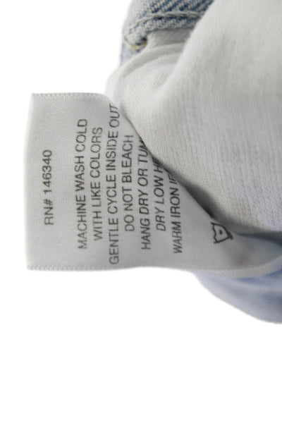 Amo Womens High Waist Ankle Cropped Light Blue Jeans Button 100% Cotton Size 24