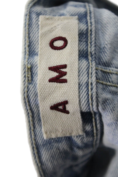 Amo Womens High Waist Ankle Cropped Light Blue Jeans Button 100% Cotton Size 24