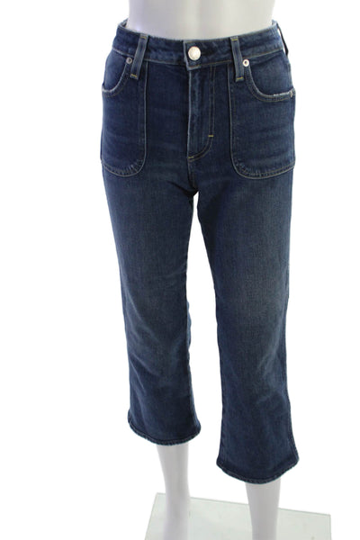 Amo Women Cropped Straight Jeans Dark Blue Mid Rise Petite Size 23