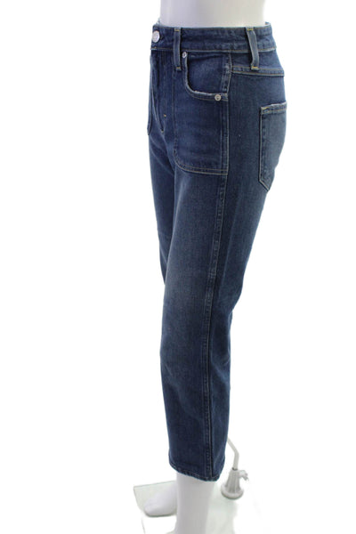 Amo Women Cropped Straight Jeans Dark Blue Mid Rise Petite Size 23