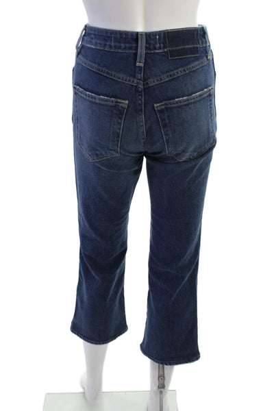 Amo Women Cropped Straight Jeans Dark Blue Mid Rise Petite Size 23