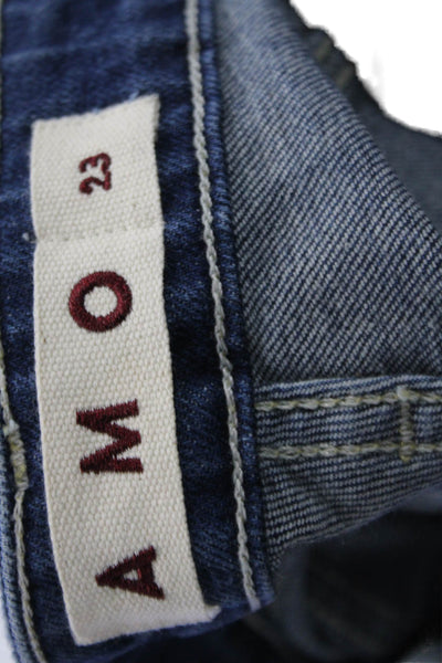 Amo Women Cropped Straight Jeans Dark Blue Mid Rise Petite Size 23