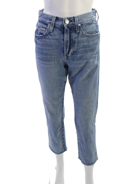 Amo Womens Cropped Straight High Waist Blue Cotton Jeans Size 24