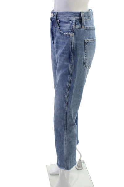 Amo Womens Cropped Straight High Waist Blue Cotton Jeans Size 24