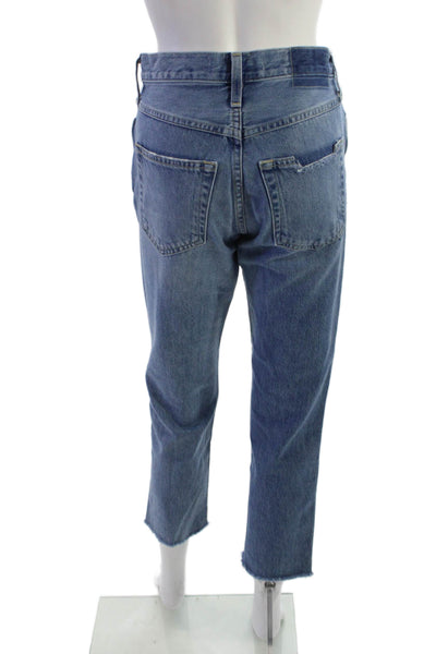 Amo Womens Cropped Straight High Waist Blue Cotton Jeans Size 24