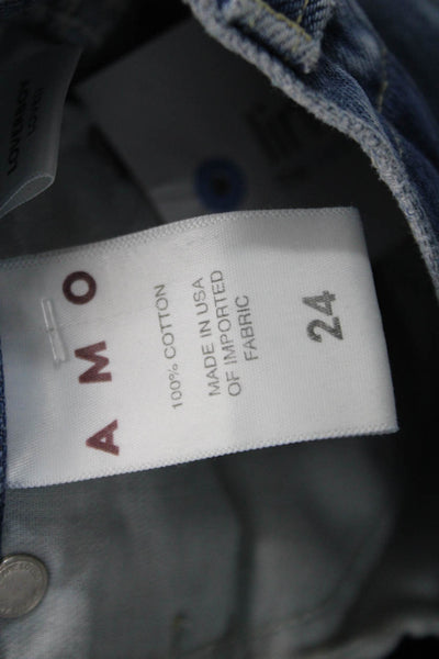 Amo Womens Cropped Straight High Waist Blue Cotton Jeans Size 24