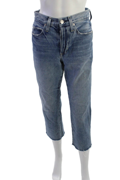 Amo Unisex Cropped Straight High Waist Blue Cotton Jeans Size 24