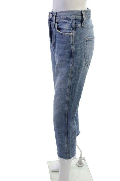 Amo Unisex Cropped Straight High Waist Blue Cotton Jeans Size 24