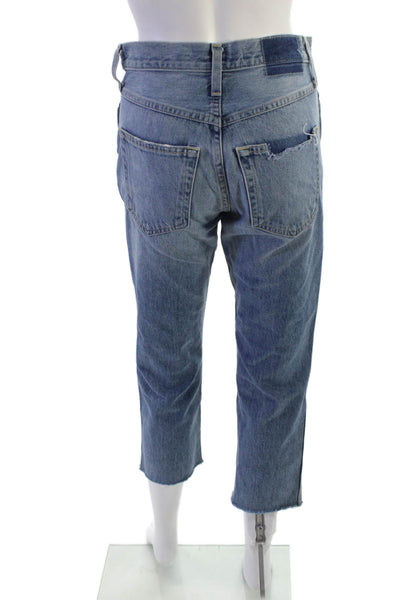 Amo Unisex Cropped Straight High Waist Blue Cotton Jeans Size 24