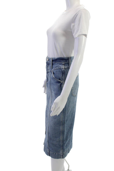 Amo Women Blue Cotton Straight Pencil Midi Skirt Size 23