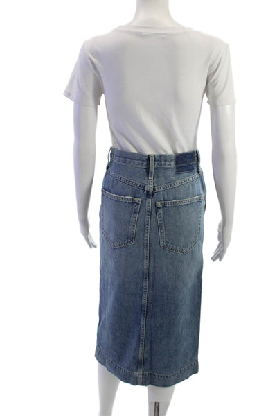 Amo Women Blue Cotton Straight Pencil Midi Skirt Size 23