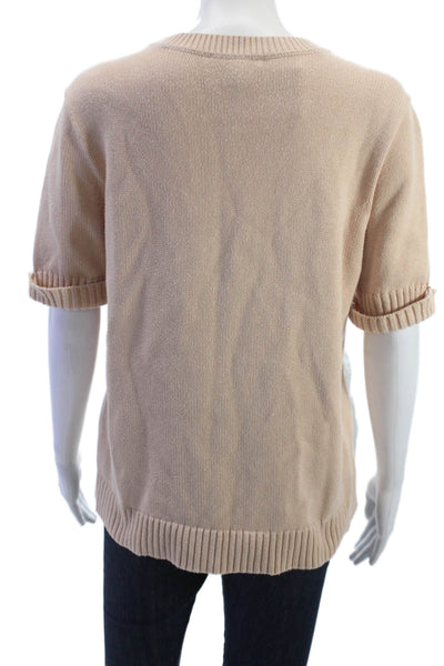 J Crew Women Bohemian Floral Cotton Crew Neck Short Sleeve Blouse Beige Size M