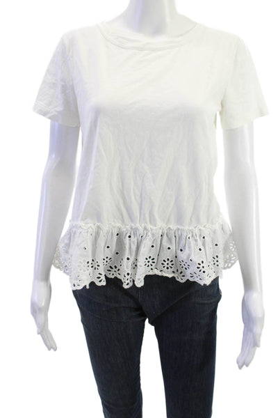 J Crew Womens Bohemian White Cotton Round Neck Short Sleeve T-Shirt Size S