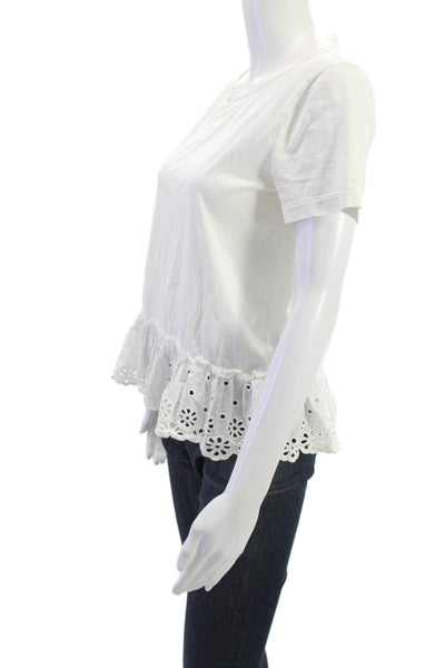 J Crew Womens Bohemian White Cotton Round Neck Short Sleeve T-Shirt Size S