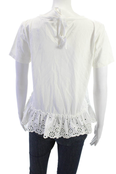 J Crew Womens Bohemian White Cotton Round Neck Short Sleeve T-Shirt Size S