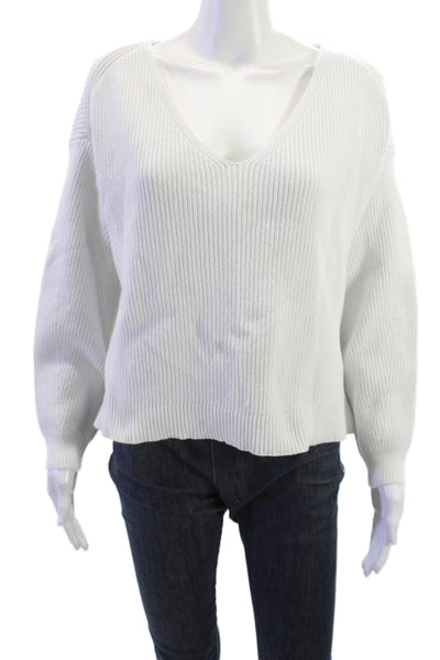 J Crew Unisex Pullover Sweater White V-Neck Long Sleeve Size S