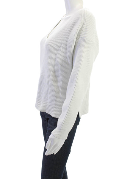 J Crew Unisex Pullover Sweater White V-Neck Long Sleeve Size S