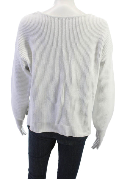 J Crew Unisex Pullover Sweater White V-Neck Long Sleeve Size S