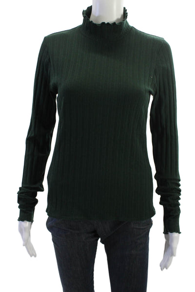 J Crew Unisex Green Striped Mock Neck Pullover Sweater Long Sleeve Size S