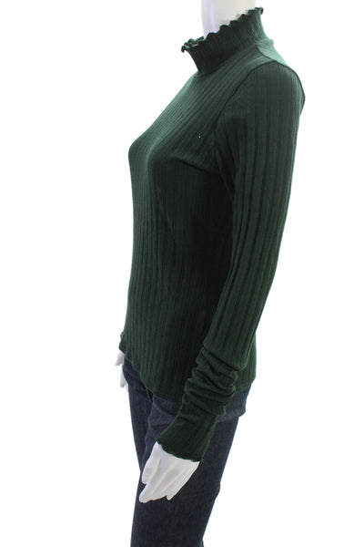 J Crew Unisex Green Striped Mock Neck Pullover Sweater Long Sleeve Size S