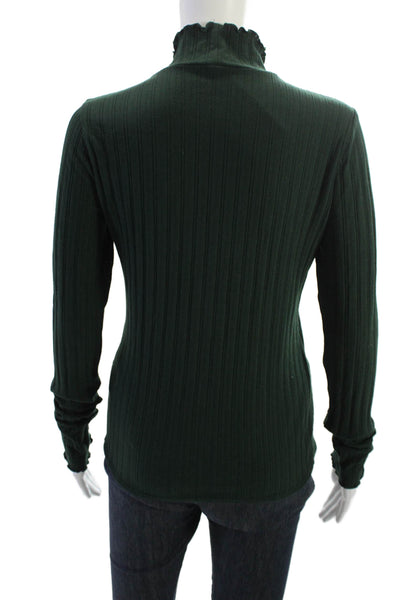 J Crew Unisex Green Striped Mock Neck Pullover Sweater Long Sleeve Size S