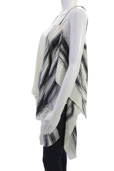Halston Heritage Womens Camisole White 100% Silk Striped Sleeveless Size L
