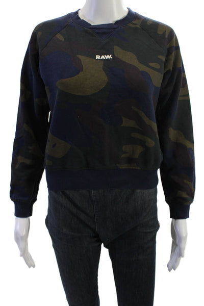 G Star Raw Unisex Pullover Sweatshirts Dark Blue Camouflage Crew Neck Size S