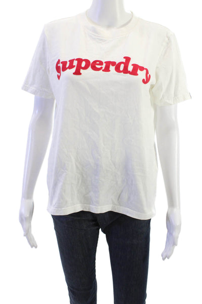 Super Dry Women Cotton Graphic T-Shirt Short Sleeve Crew Neck White Size 6