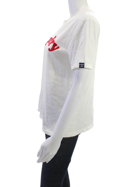 Super Dry Women Cotton Graphic T-Shirt Short Sleeve Crew Neck White Size 6