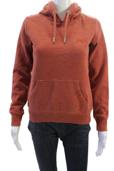 Super Dry Women Pullover Hoodie Brown Drawstring Cotton Blend Size 2
