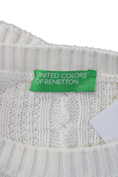 United Colors of Benetton Unisex Pullover Sweater White Crewneck Size L