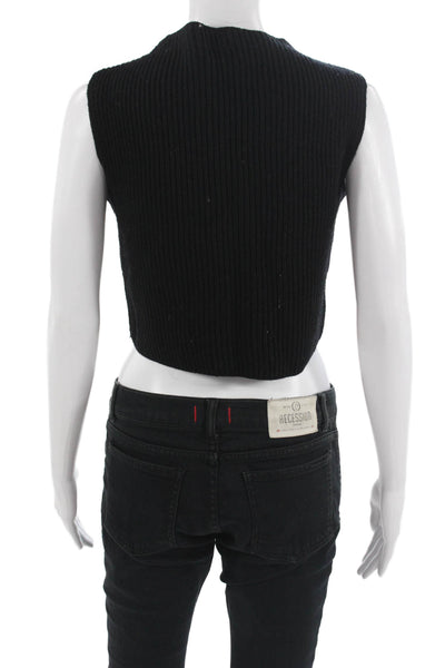 Club Monaco Women Cropped Wool Tank Mock Neck Black Size S