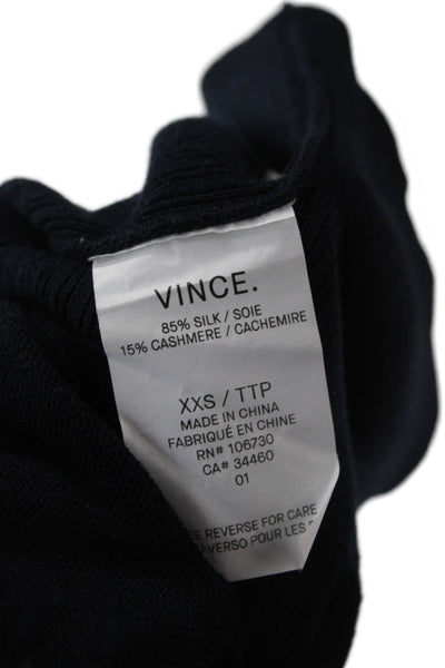 Vince Unisex Dark Blue Silk Cashmere Cardigan Long Sleeve Size 2XS