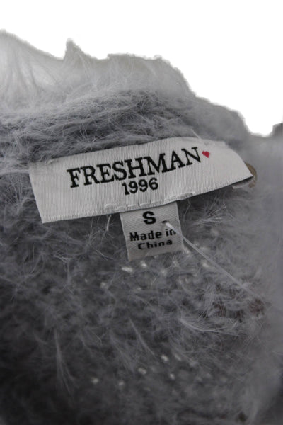 Freshman Unisex Cardigan Sweater V-Neck Gray Long Sleeve Polyester Size S