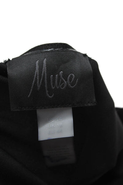 Muse Women Black Solid Short Sleeve Designer Blouse Plus Size 14