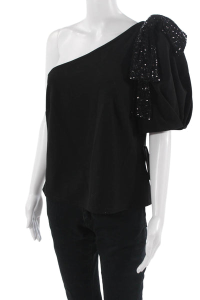 Muse Women Black Short Sleeve 80s Solid Blouse Fall Size 12
