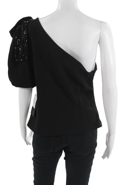 Muse Women Black Short Sleeve 80s Solid Blouse Fall Size 12