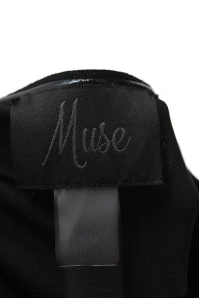 Muse Women Black Short Sleeve 80s Solid Blouse Fall Size 12