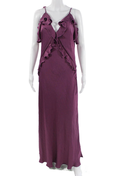 Steve Madden Womens Purple V-Neck Maxi Slip Dress Sleeveless Boho Size L