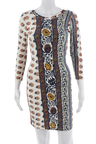 Novella Royale Womens Bodycon Mini Dress Beige Round Neck 3/4 Sleeve Size S