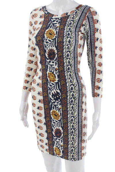 Novella Royale Womens Bodycon Mini Dress Beige Round Neck 3/4 Sleeve Size S