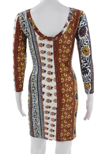 Novella Royale Womens Bodycon Mini Dress Beige Round Neck 3/4 Sleeve Size S