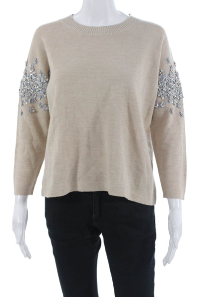 J Crew Unisex Pullover Sweater Beige Crewneck Wool Blend Size XS