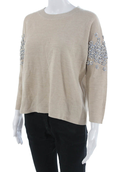 J Crew Unisex Pullover Sweater Beige Crewneck Wool Blend Size XS