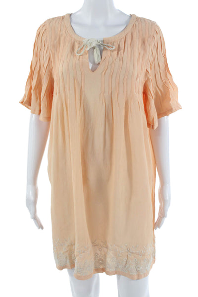 Tularosa Women Kaftan Beige Silk Mini Drawstring Short Sleeve Size M