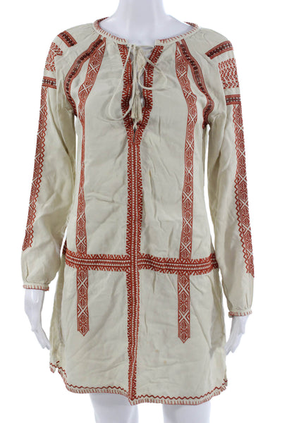 Pam & Gela Women Kaftan Dress Beige Geometric Long Sleeve Size S
